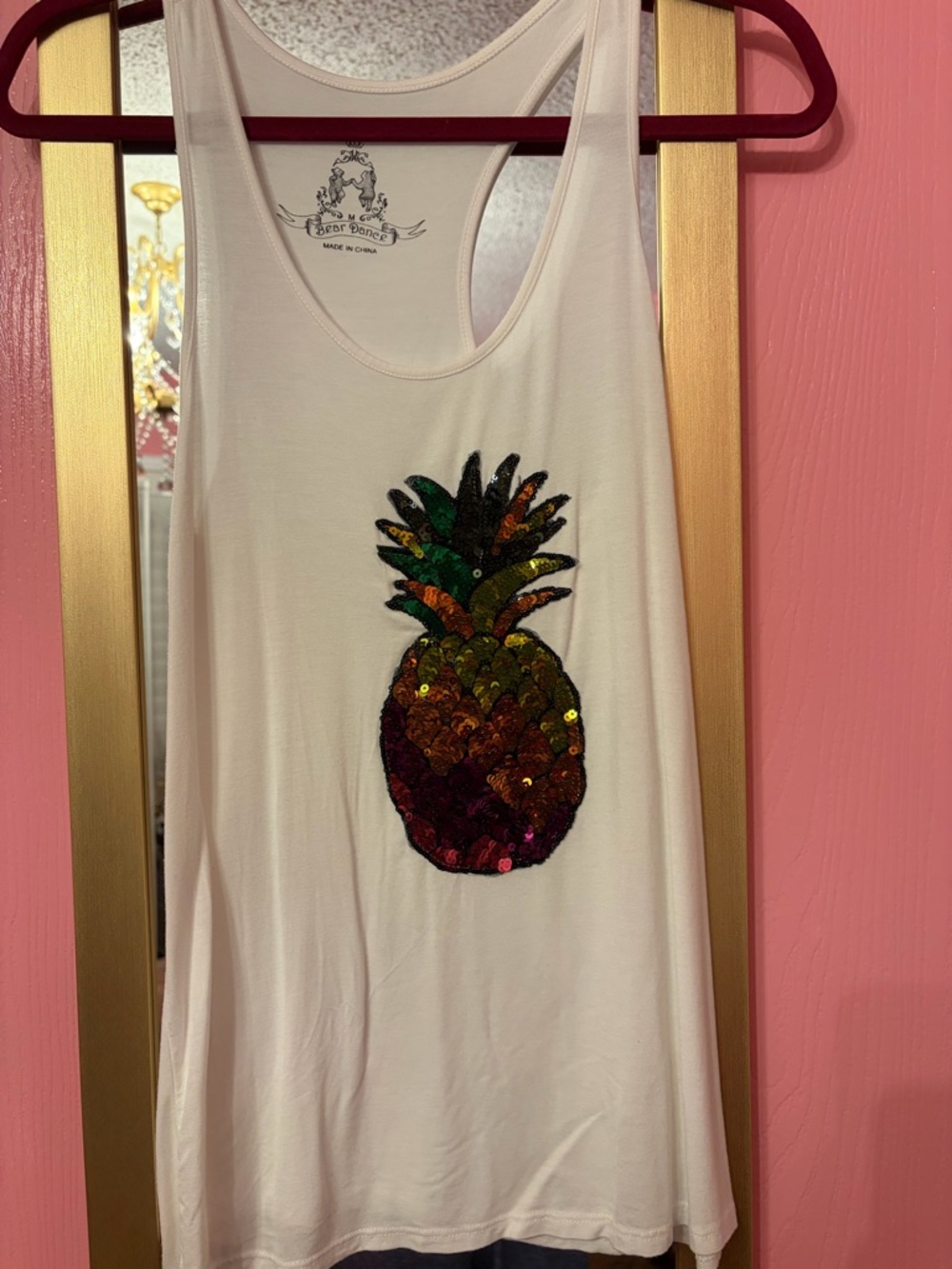 Sequin Pineapple Tank Top - White